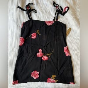 NWT Reformation Dixie Mini Dress in Adelaide (black w/ pink flowers), SIZE S